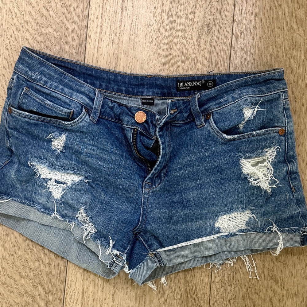 Blank NYC Women's Ripped Blue Jean Shorts